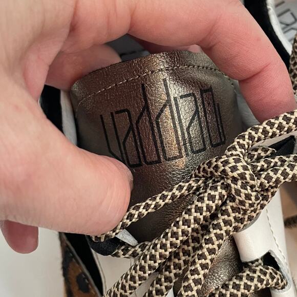 Vaddia 38 / 7.5 Calf Hair Leather Sneakers Metallic Cheetah Print - Picture 6 of 12